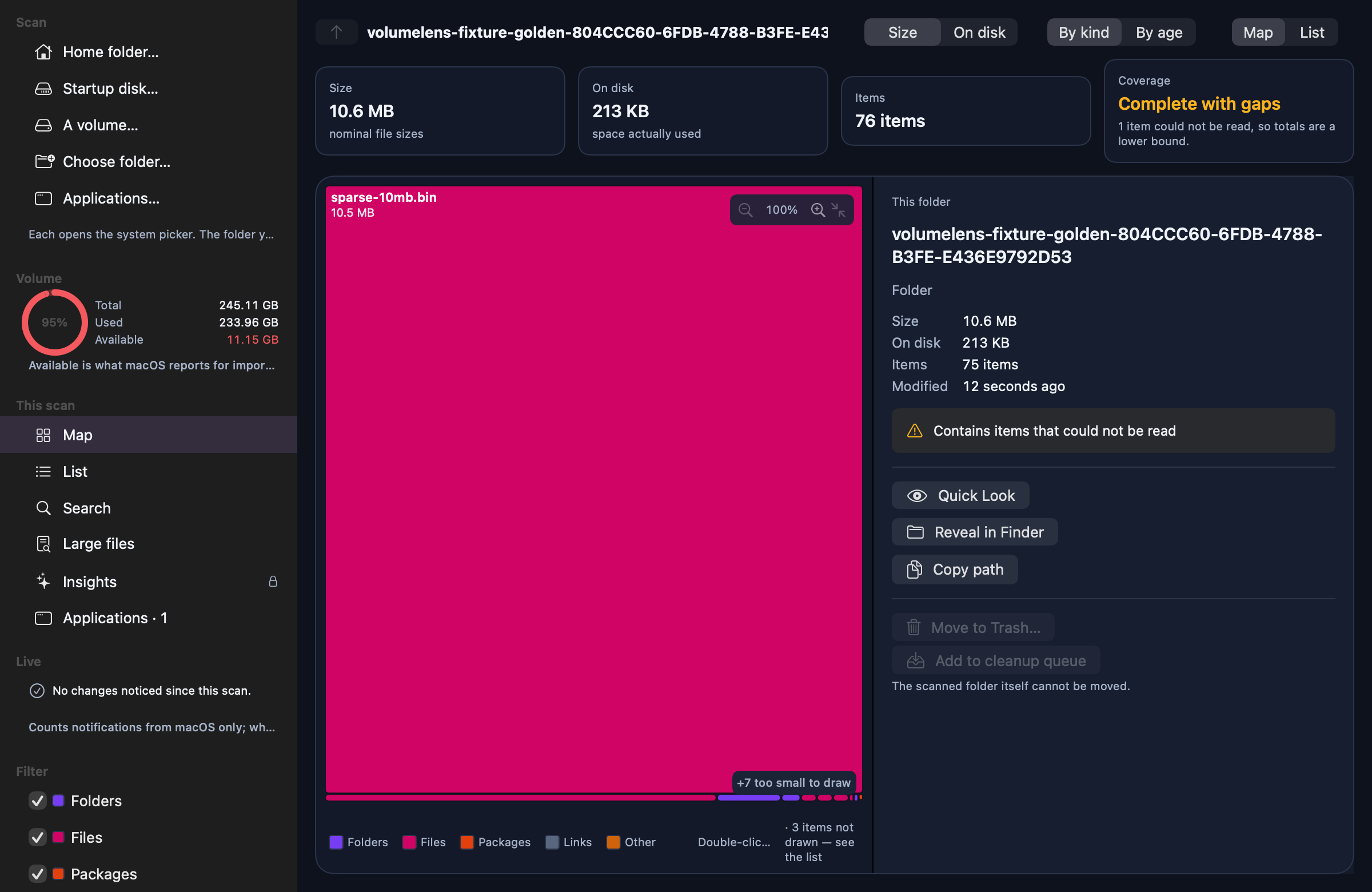 The storage map drawn in the Ember palette: plum folders and magenta files on the dark canvas.